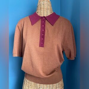Freemarket Knit Short Sleeve Polo Sweater Rust and Burgundy Size L